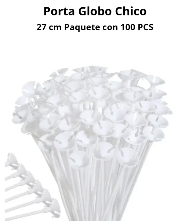 PAQUETE PORTA GLOBO CHICO 100 PZS 27 CM