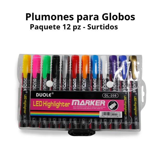 PLUMONES PARA GLOBOS 12 PZS COLORES SURTIDOS