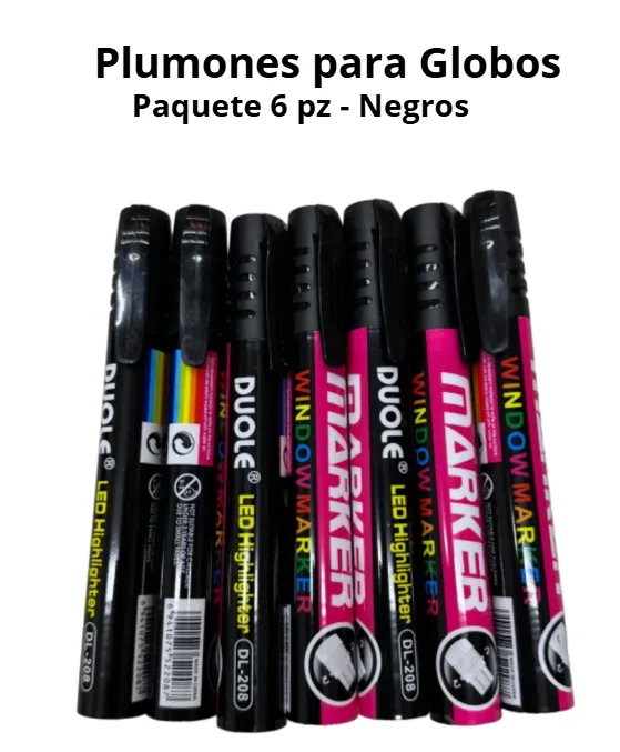 PLUMONES NEGROS PARA GLOBOS 7 PZS 