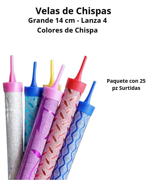 PAQUETE VELA DE CHISPAS GRANDE 25 PZS 14 CM