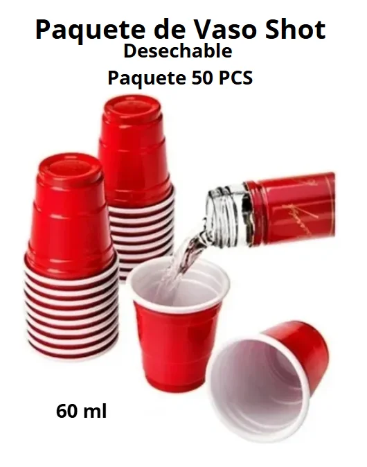 PAQUETE VASO SHOT DESECHABLE ROJO 50 PZS 60 ML