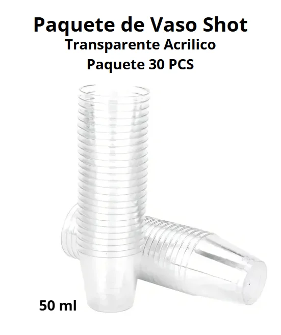 PAQUETE VASO SHOT TRANSPARENTE ACRILICO 30 PZS 50 ML