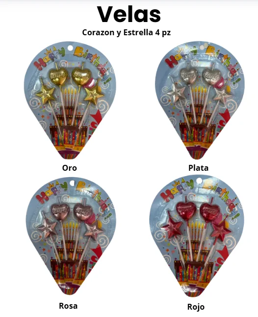 VELA CORAZON Y ESTRELLA 4 PZS