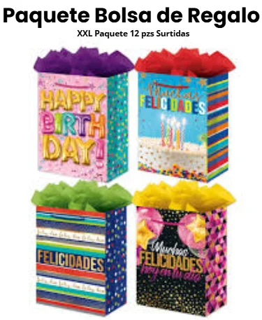 PAQUETE BOLSA DE REGALO XXL 12 PZS SURTIDAS