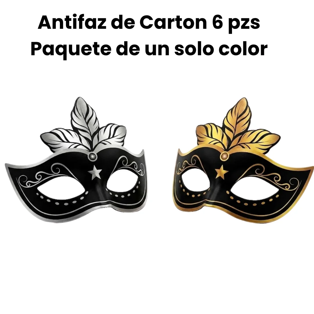 ANTIFAZ DE CARTON NEGRO CON DORADO 6 PZS 