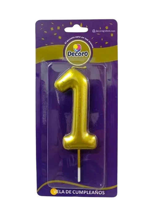 VELA DE NUMERO DECORO DORADO #1