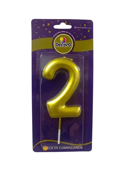 VELA DE NUMERO DECORO DORADO #2
