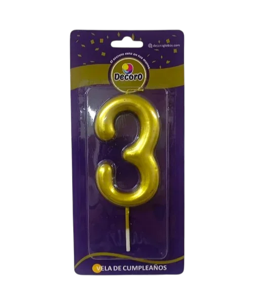 VELA DE NUMERO DECORO DORADO #3