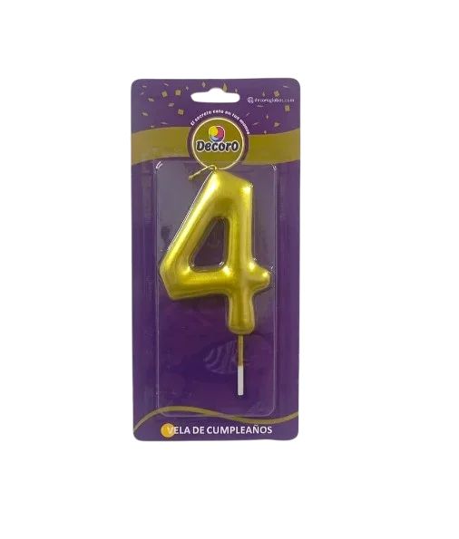 VELA DE NUMERO DECORO DORADO #4