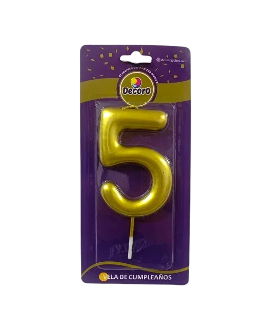 VELA DE NUMERO DECORO DORADO #5