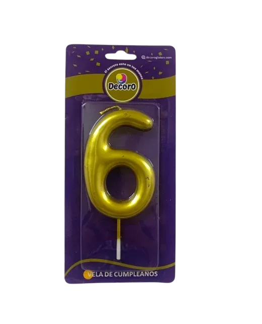 VELA DE NUMERO DECORO DORADO #6