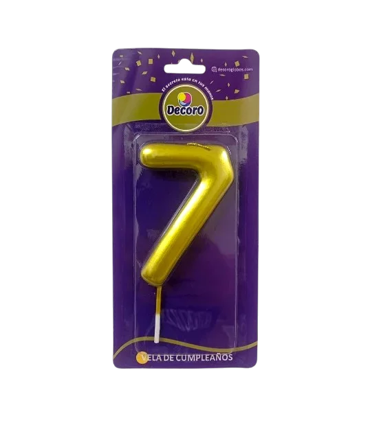 VELA DE NUMERO DECORO DORADO #7