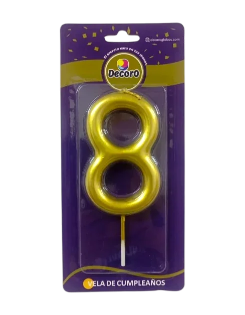 VELA DE NUMERO DECORO DORADO #8