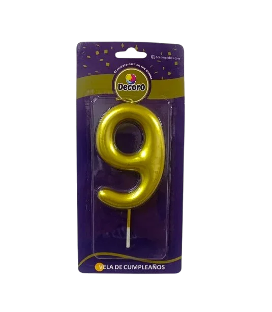 VELA DE NUMERO DECORO DORADO #9
