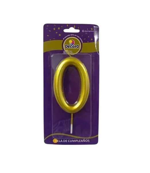 VELA DE NUMERO DECORO DORADO #0