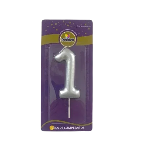 VELA DE NUMERO DECORO PLATA #1