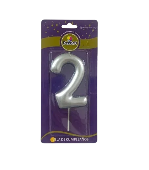VELA DE NUMERO DECORO PLATA #2
