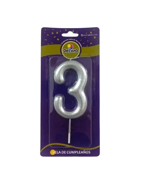 VELA DE NUMERO DECORO PLATA #3