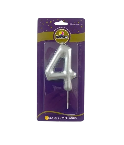 VELA DE NUMERO DECORO PLATA #4