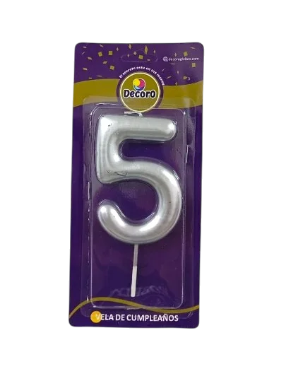 VELA DE NUMERO DECORO PLATA #5
