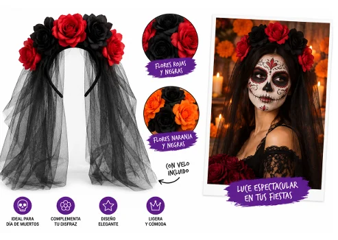 DIADEMA DE CATRINA CON VELO