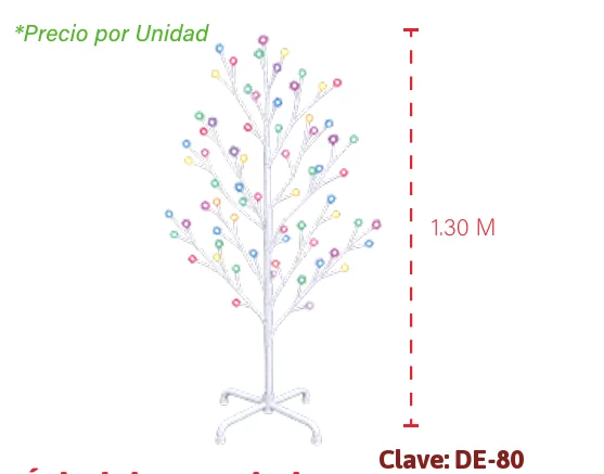 ÁRBOL DE NAVIDAD CON BASE PLÁSTICA FOCOS 60 LUCES LED DE COLORES 1.30 M