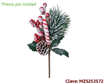 PICK NAVIDEÑO CON BASTÓN DE CARAMELO 26 CM MZS253572
