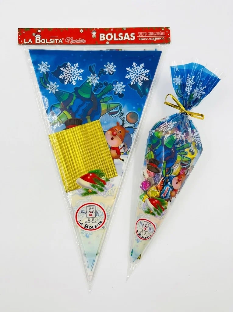 BOLSA CELOFAN NAVIDEÑA TRIANGULAR 25 PZS 25 X 40 CM