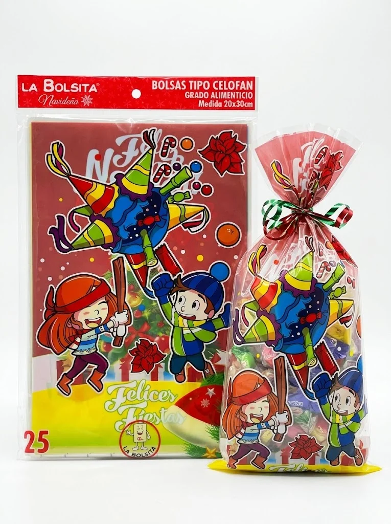 BOLSA CELOFAN NAVIDEÑA 25 PZS SURTIDAS 20 X 30CM