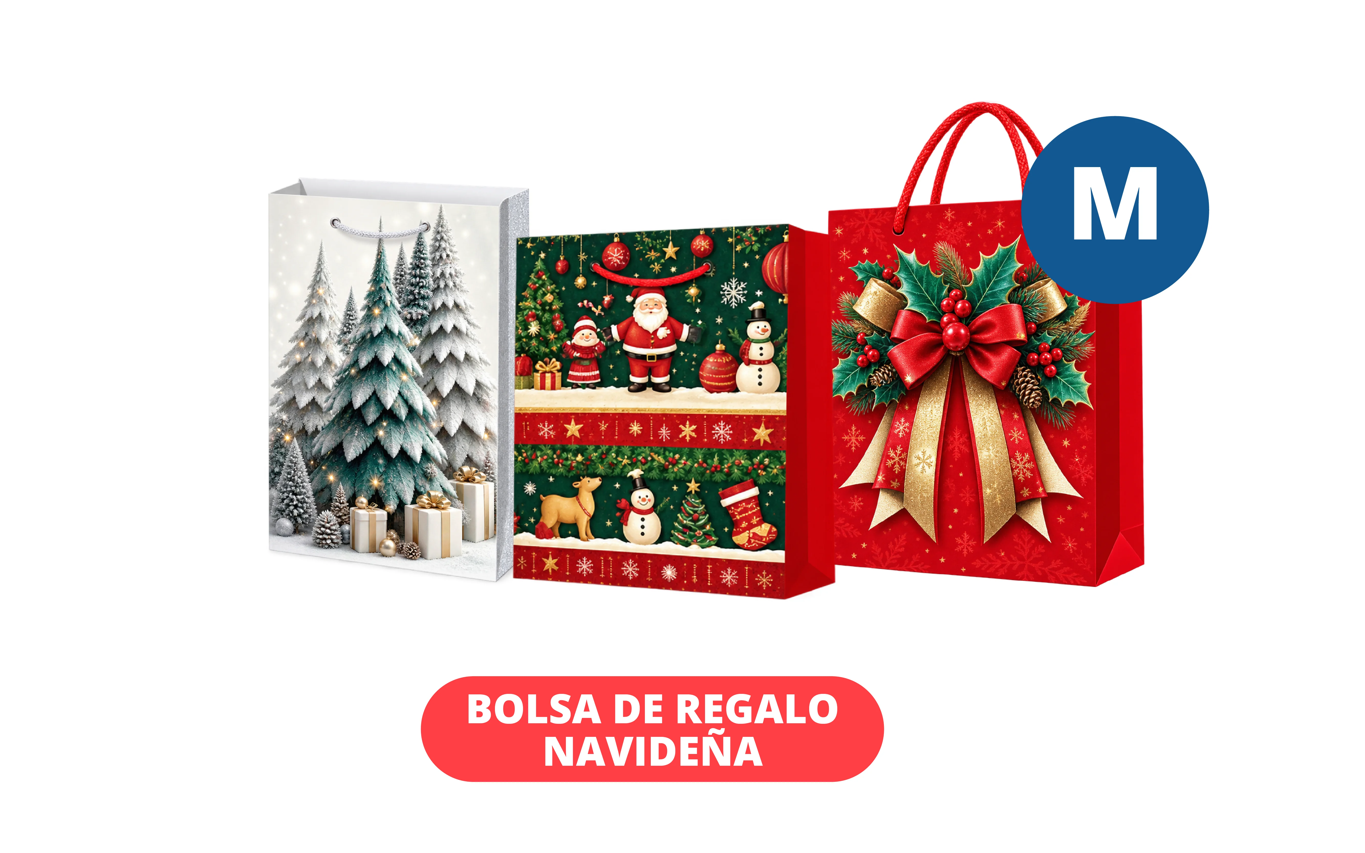 PAQUETE BOLSA DE REGALO NAVIDAD MEDIANA 12 PZS SURTIDAS